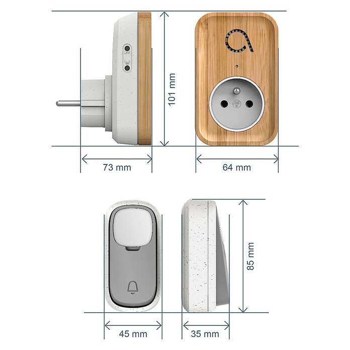 Avidsen Juego de timbre inalámbrico Bamboo Plug (150 m, 85 dB, Sin corriente, IP44) | BAUHAUS
