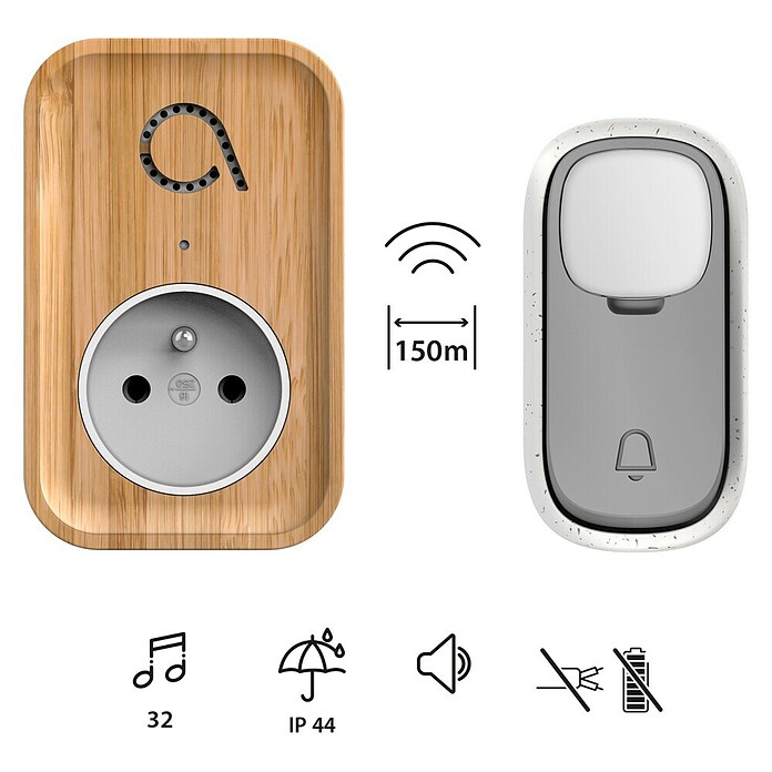 Avidsen Juego de timbre inalámbrico Bamboo Plug (150 m, 85 dB, Sin corriente, IP44) | BAUHAUS