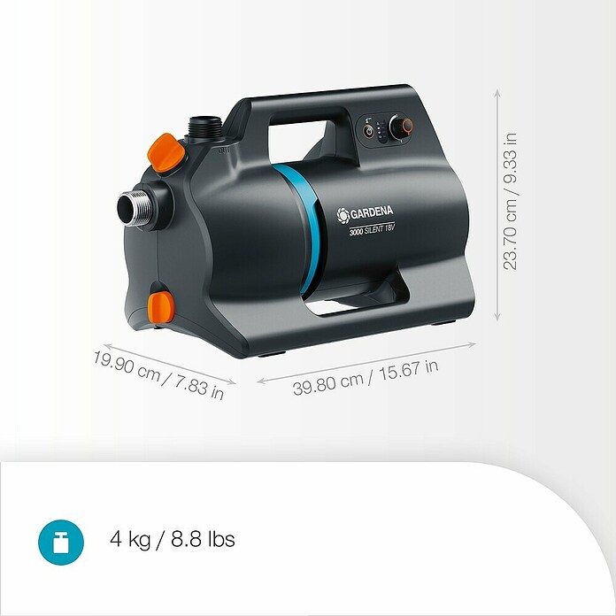 Gardena Power for All 18V Akku-Gartenpumpe 3000 Silent (18 V, Li-Ionen, 1 Akku, Max. Fördermenge: 3 000 l/h) | BAUHAUS