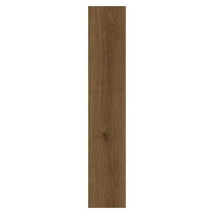Parador Vinylbodenmuster Basic 30 Eiche Cambridge geräuchert Gebürstete Struktur - 200 x 216 x 9,4 mm, Landhausdiele - Detailaufnahme einer einzelnen Holzdiele mit schöner Maserung in warmen Brauntönen, ideal für Bodenbeläge.