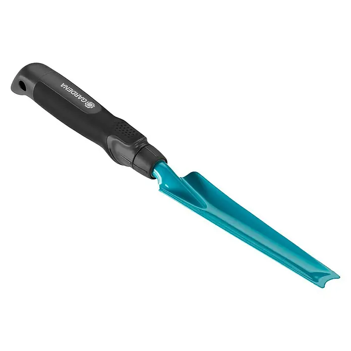 Gardena Unkrautstecher - 14,5 cm - Gartengerät von Gardena: Eine schlanke, blaue Pflanzkelle mit einem ergonomischen, grauen Griff für komfortables Pflanzen und Umtopfen.