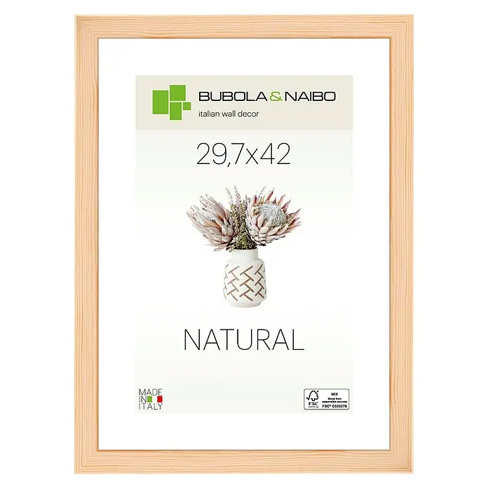 Holzrahmen 2701 - DIN A3 / 29,7 x 42 cm, Natur, Glas - Ein heller Holzrahmen mit dem Aufdruck "29,7x42", ideal für Fotos oder Kunstdrucke, um Ihrem Zuhause eine natürliche Note zu verleihen.