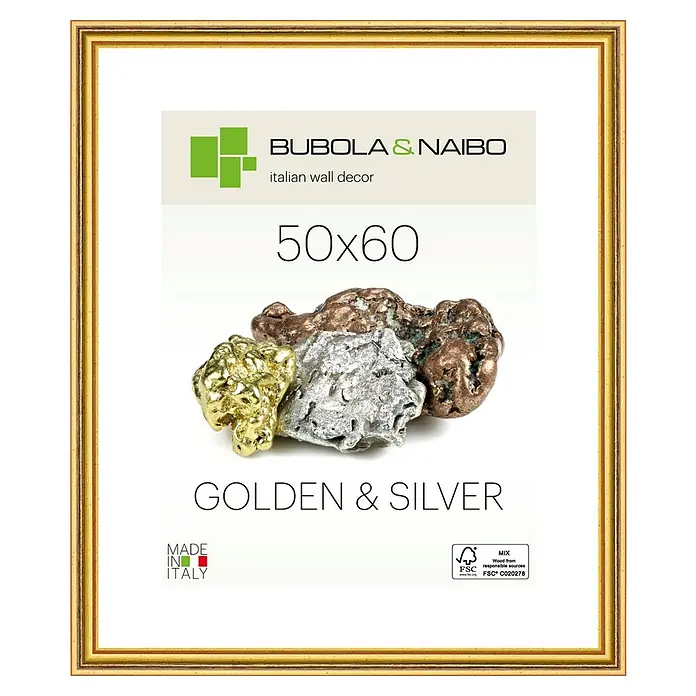 Bubola & Naibo Holzrahmen 2490 - 50 x 60 cm, Gold - Gerahmtes Wandbild "Golden & Silver" von Bubola & Naibo, italienische Wanddekoration, Format 50x60 cm, mit goldenen und silbernen Akzenten.