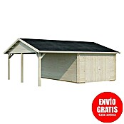 Palmako Garaje con carport Roger con puerta abatible (Medidas ext. (An x Pr): 703 cm x 619 m, Natural, Madera, 19 m², Incluye puerta de madera) | BAUHAUS
