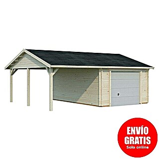 Palmako Garaje con carport Roger con puerta seccional (Medidas ext. (An x Pr): 703 x 619 cm, Natural, Madera, 35,2 m²)