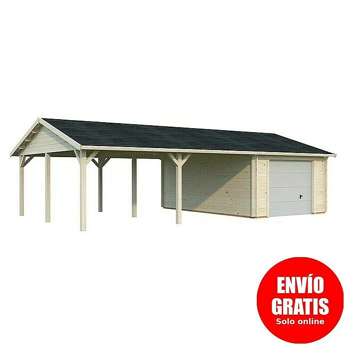 Palmako Garaje con carport Roger con puerta seccional (Medidas ext. (An x Pr): 1.006 x 619 cm, Madera, Natural, 52,2 m²) | BAUHAUS