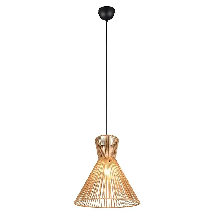 Trio Lighting Lámpara colgante Rosalie - 28 W, L x An x Al: 35 x 35 x 150 cm, Marrón, E27 - Una elegante lámpara colgante con una pantalla de material natural y un sistema de suspensión negro y elegante para interiores modernos.