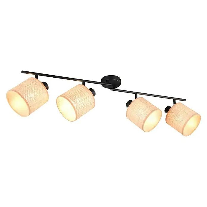 Trio Lighting Regleta Aimee - 20 W, L x An x Al: 13 x 87,5 x 25 cm, Beige, E14 - Un foco de techo moderno de cuatro luces con pantallas de tela texturizada de color claro para una iluminación elegante.