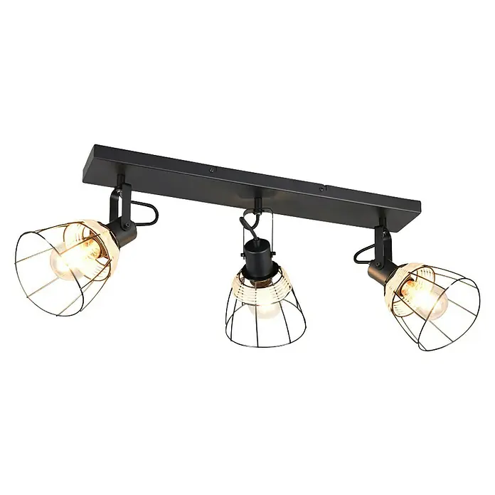 Trio Lighting Regleta Jerome - 30 W, L x An x Al: 20,7 x 62 x 27,5 cm, Negro, E27 - Lámpara de techo negra de tres luces con pantallas de jaula, perfecta para añadir un estilo industrial a cualquier habitación.