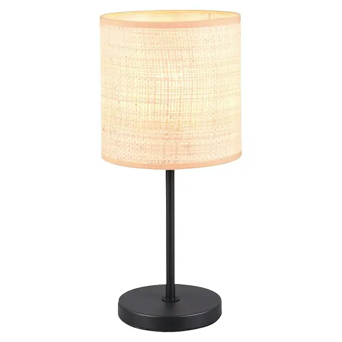Trio Lighting Lámpara de sobremesa redonda Aimee - 10 W, Ø x Al: 17 x 37 cm, Beige, E27 - Lámpara de mesa con pantalla beige y base negra, proporciona iluminación ambiental para cualquier habitación.