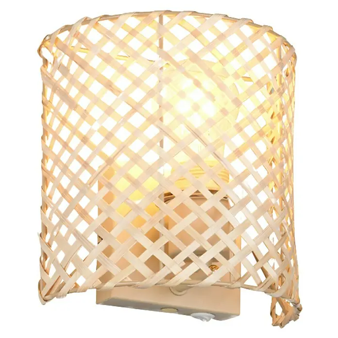 Trio Lighting Aplique de pared Bina - 25 W, L x An x Al: 10,5 x 19 x 19 cm, Beige, E27 - La lámpara de ratán irradia luz cálida gracias a su diseño tejido, perfecta para tardes acogedoras. Un accesorio elegante.