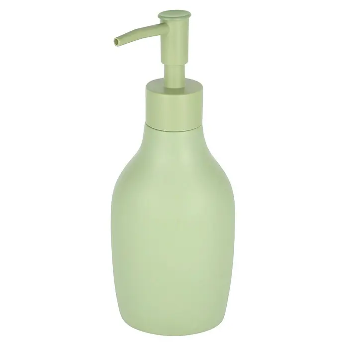 Venus Flakoni Seifenspender - Polyresin, Grün - Diese Aufnahme zeigt einen hellgrünen Seifenspender mit Pumpkopf, perfekt für Bad oder Küche. Er ist schlicht und modern.