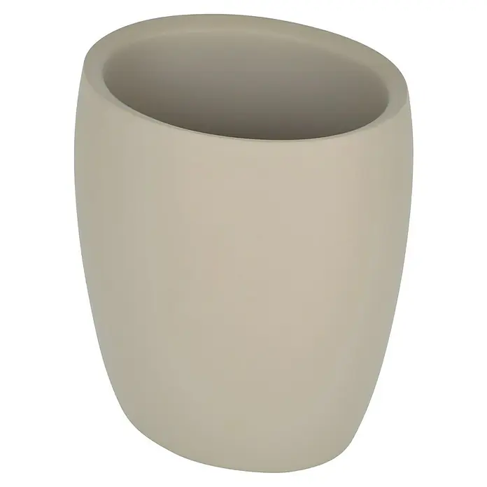 Venus Flakoni Zahnputzbecher - Beige, Polyresin - Beiger, ovaler Übertopf mit abgeschrägter Öffnung, ideal für Zimmerpflanzen. Schlichtes Design für moderne Wohnräume.