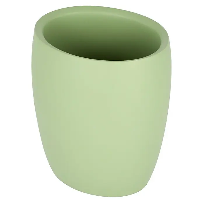 Venus Flakoni Zahnputzbecher - Grün, Polyresin - Nahaufnahme eines grünen Blumentopfes, ideal für Zimmerpflanzen, mit einer glatten Oberfläche und einer modernen, abgerundeten Form.
