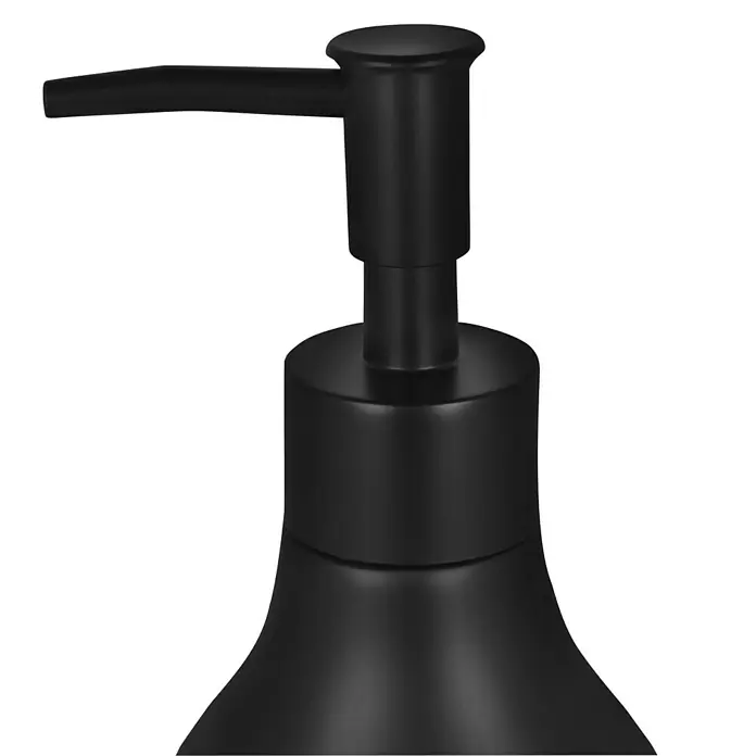 Venus Flakoni Seifenspender - Polyresin, Schwarz - Nahaufnahme eines schwarzen Seifenspenders mit Pumpkopf und glatter Oberfläche, ideal für Badezimmer und Küche.