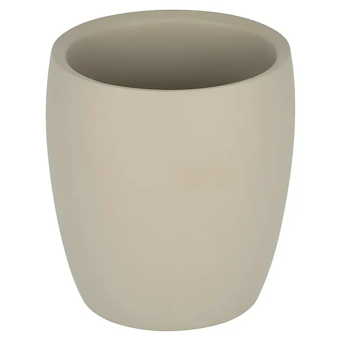 Venus Flakoni Zahnputzbecher - Beige, Polyresin - Nahaufnahme eines beigefarbenen, zylindrischen Pflanzgefäßes mit abgerundeten Kanten, ideal für Zimmerpflanzen und minimalistisches Design.