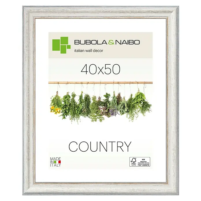Holzrahmen Fabriano 5015 - 40 x 50 cm, Altweiß, Glas - Dekorativer Bilderrahmen "Country" von Bubola & Naibo, ideal für Wanddekorationen im Format 40x50 cm.