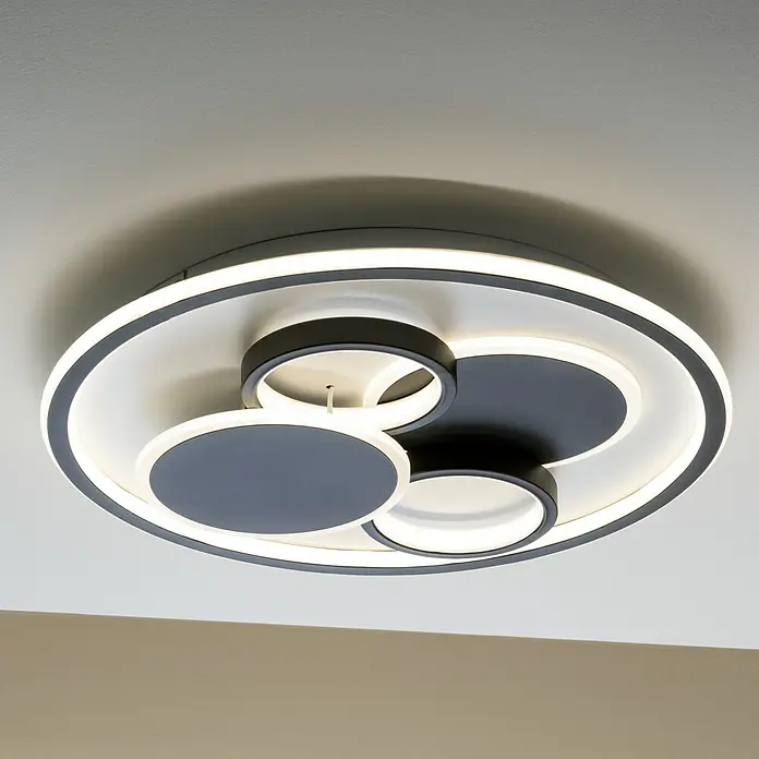 LED-Deckenleuchte Alvara - 43 W, Ø x H: 50 x 7 cm, Schwarz, Weiß, Warmweiß - Moderne LED-Deckenleuchte mit kreisförmigem Design in Schwarz und Weiß für eine stilvolle Beleuchtung im Wohnbereich.