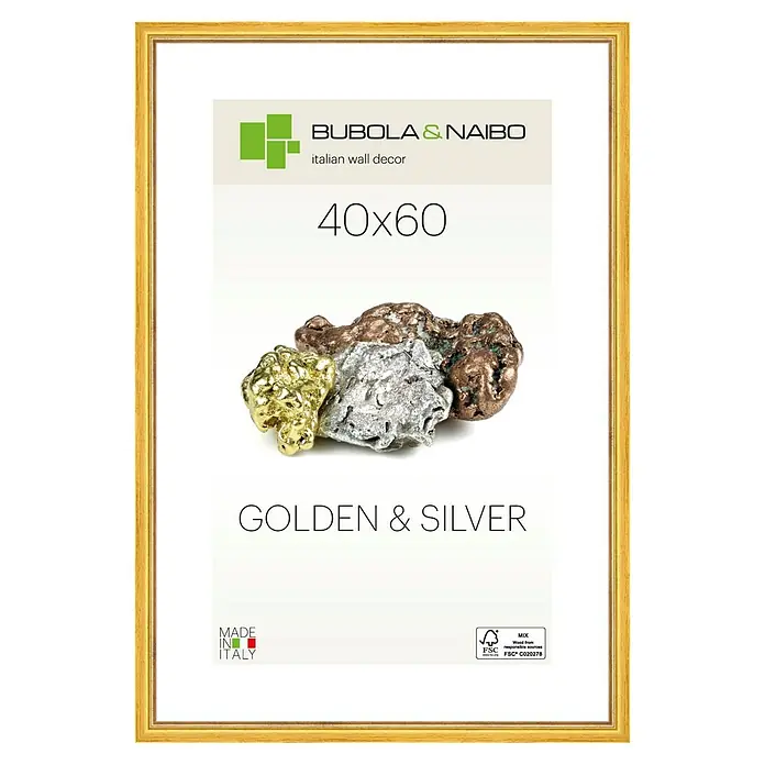 Bubola & Naibo Holzrahmen Marisa 6280 - 40 x 60 cm, Gold - Gerahmtes "Bubola & Naibo" Wanddekor "40x60 Golden & Silver" mit Gold-, Silber- und Kupferfarbenen Akzenten für stilvolle Inneneinrichtung.
