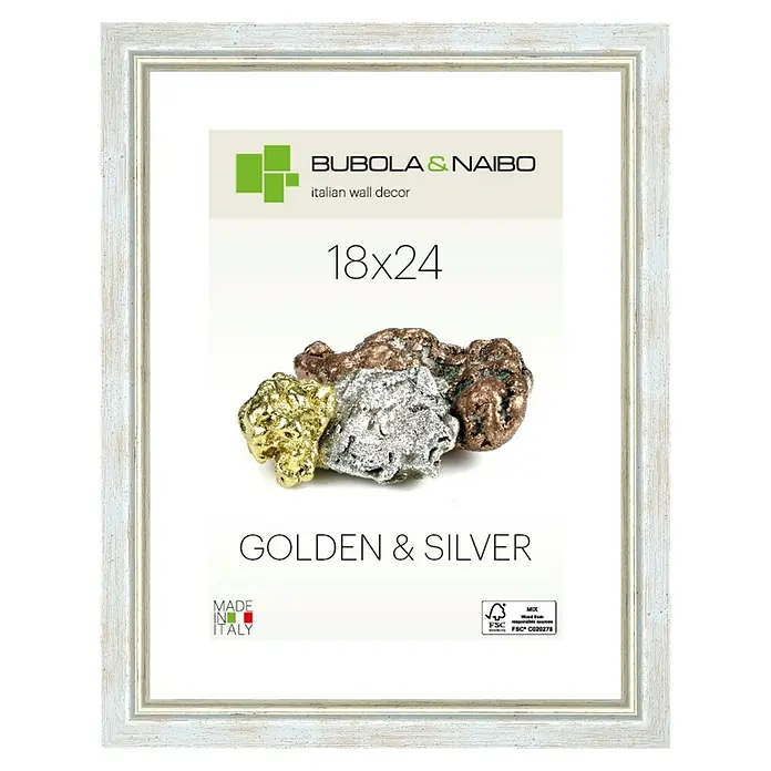 Bubola & Naibo Holzrahmen Marisa 6280 - 18 x 24 cm, Silber - Ein gerahmtes Wanddekor von Bubola & Naibo, 18x24 cm, mit goldenen und silbernen Elementen. Elegante Wanddekoration für Ihr Zuhause.