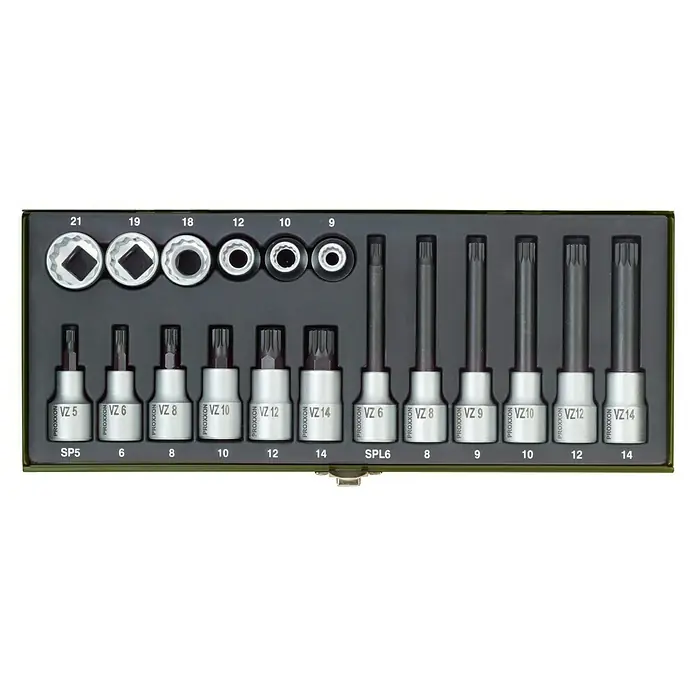 Proxxon Industrial Set de llaves de vaso - 18 pzs., Tamaño de accionamiento: Cuadrado de ½'' - El juego de vasos Proxxon ofrece una amplia selección de herramientas de atornillado para diversas aplicaciones, ideal para profesionales y aficionados al bricolaje.