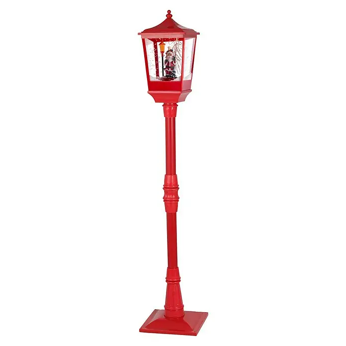 Farol LED navideño - L x An x Al: 26 cm x 26 mm x 135 cm, Rojo, Funcionamiento en red, LED - Farol rojo con efecto bola de nieve y motivo de Papá Noel, una decoración festiva de interior que difunde alegría navideña.