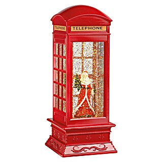 Figura LED navideña cabina Papa Noel (11 x 11 x 27 cm, Rojo, Funciona con pilas, LED)