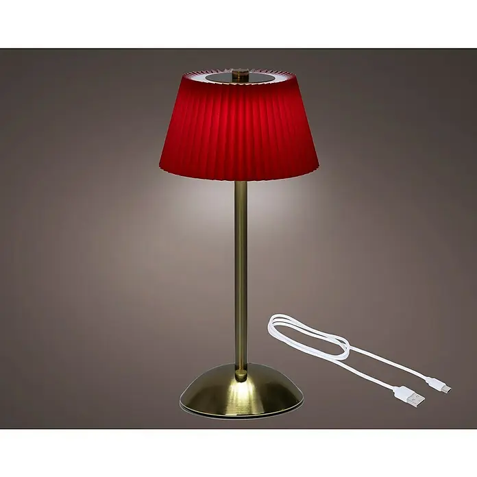 Lámpara de sobremesa LED redonda - 4 W, Ø x Al: 30,5 x 15 cm, Rojo, Blanco cálido - Elegante lámpara de mesa con pantalla roja plisada y cable de carga USB para iluminación ambiental en la habitación.