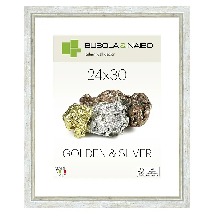 Bubola & Naibo Holzrahmen Marisa 6280 - 24 x 30 cm, Silber - Gerahmtes Wandbild "Golden & Silver" von Bubola & Naibo, italienische Wanddeko, 24x30 cm, mit Gold-, Silber- und Kupferakzenten.