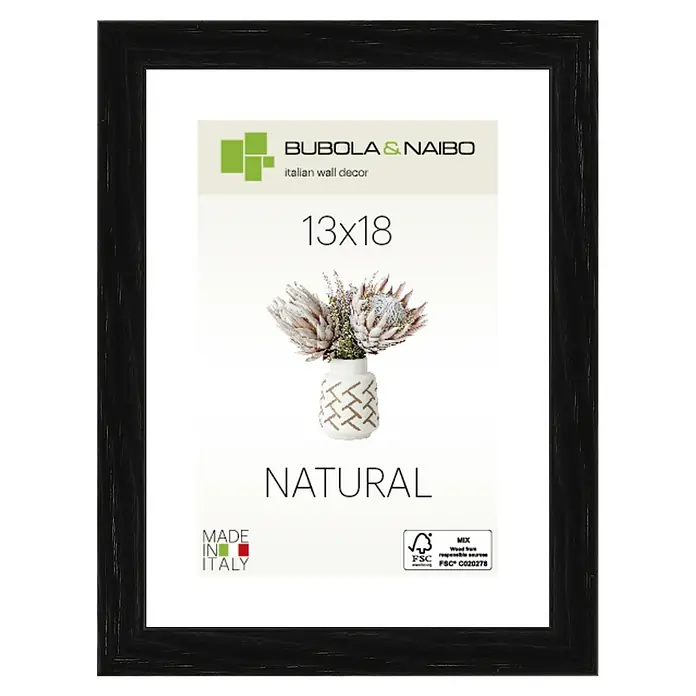 Bubola & Naibo Holzrahmen Tulipa 6340 - 13 x 18 cm, Schwarz - Schwarzer 13x18 Fotorahmen von Bubola & Naibo mit dem Aufdruck „Natural“ für eine stilvolle Wanddekoration.