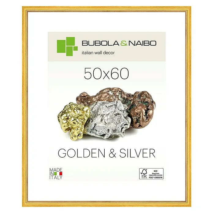 Bubola & Naibo Holzrahmen Marisa 6280 - 50 x 60 cm, Gold - Gerahmtes Wandbild von Bubola & Naibo, italienisches Design mit goldenen und silbernen Akzenten, Größe 50x60.