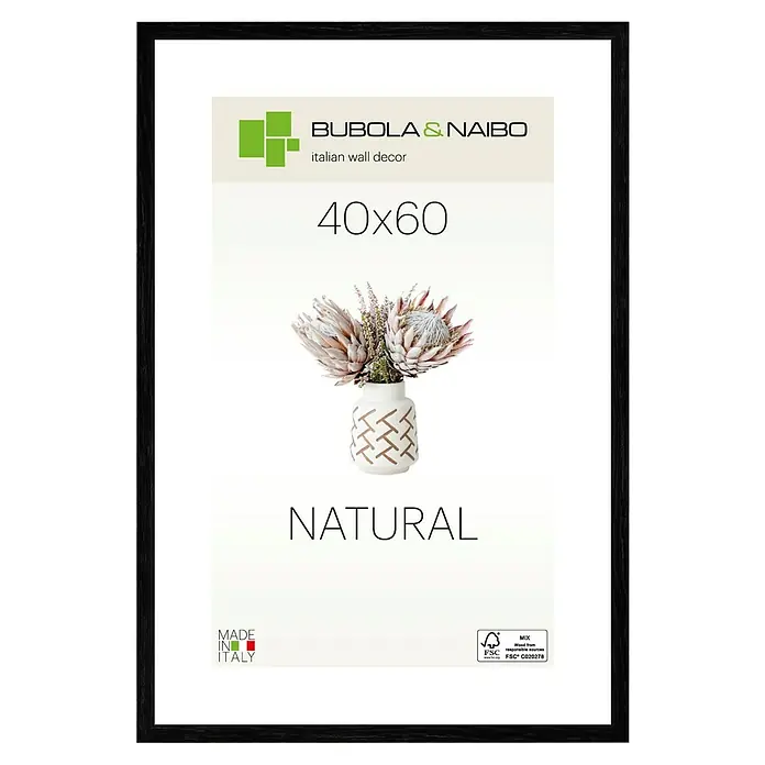 Bubola & Naibo Holzrahmen Tulipa 6340 - 40 x 60 cm, Schwarz - Bilderrahmen Bubola & Naibo, italienisches Wanddekor, 40x60 cm, Natur-Design mit Protea-Blumen in einer stilvollen Vase, ideal für Ihr Zuhause.