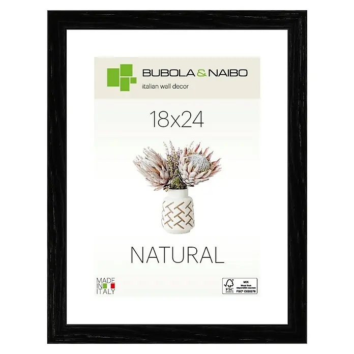Bubola & Naibo Holzrahmen Tulipa 6340 - 18 x 24 cm, Schwarz - Ein stilvoller BUBOLA & NAIBO Bilderrahmen, 18x24, in Schwarz mit Holzstruktur, für eine natürliche Wanddekoration mit italienischem Flair.