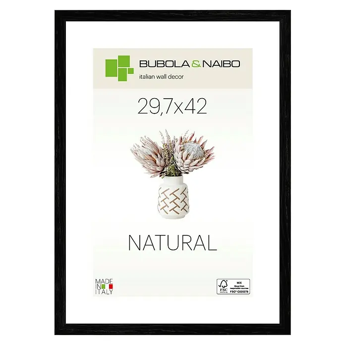 Bubola & Naibo Holzrahmen Tulipa 6340 - DIN A3 / 29,7 x 42 cm, Schwarz - Gerahmtes Bubola & Naibo Wanddekor "Natural" (29,7x42 cm) mit Blumenmotiv und rustikalem schwarzen Holzrahmen für eine stilvolle Wandgestaltung.