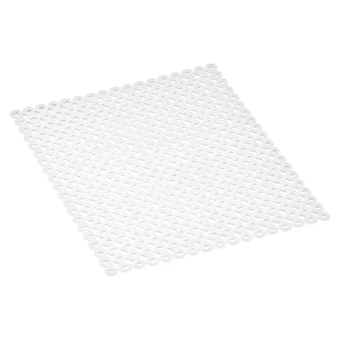 Curver Spülbeckenmatte - 39,7 x 33,5 x 0,5 cm, Weiß, Kunststoff - Dieses Bild zeigt eine weiße, rechteckige Gummimatte mit einem Muster aus kleinen, verbundenen Kreisen, die als rutschfeste Unterlage dienen kann.