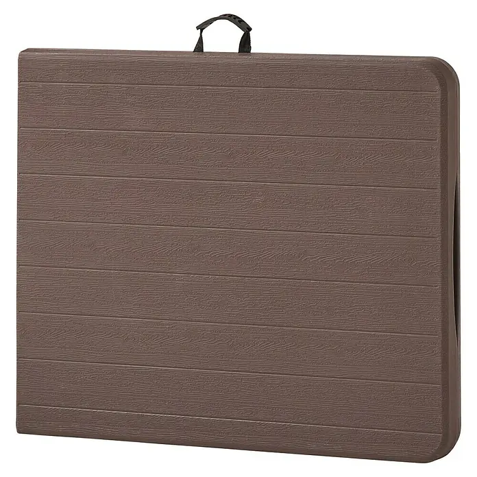 Mesa de jardín Wood - L x An x Al: 180 x 75 x 74 cm, Marrón - Mesa plegable marrón plegada con asa para facilitar el transporte y el almacenamiento. Ideal para eventos en interiores y exteriores.
