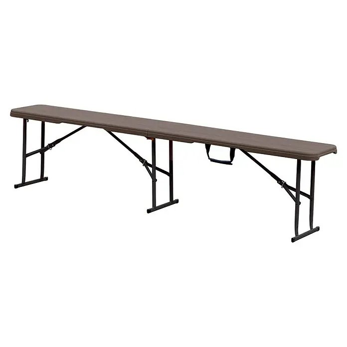 Set de muebles de jardín Wood - 3 pzs., HDPE/Acero, Marrón - Mesa plegable marrón con estructura metálica para uso versátil, perfecta para eventos y tareas diarias.
