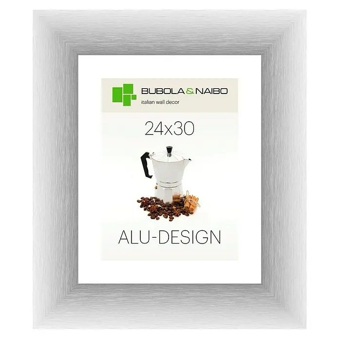 Bubola & Naibo Alurahmen Alu-Design II - Bildformat: 24 x 30 cm, Silber - Ein gerahmtes Wanddekor mit italienischem Kaffeemotiv. Das Alu-Design verleiht dem Raum einen modernen Touch.
