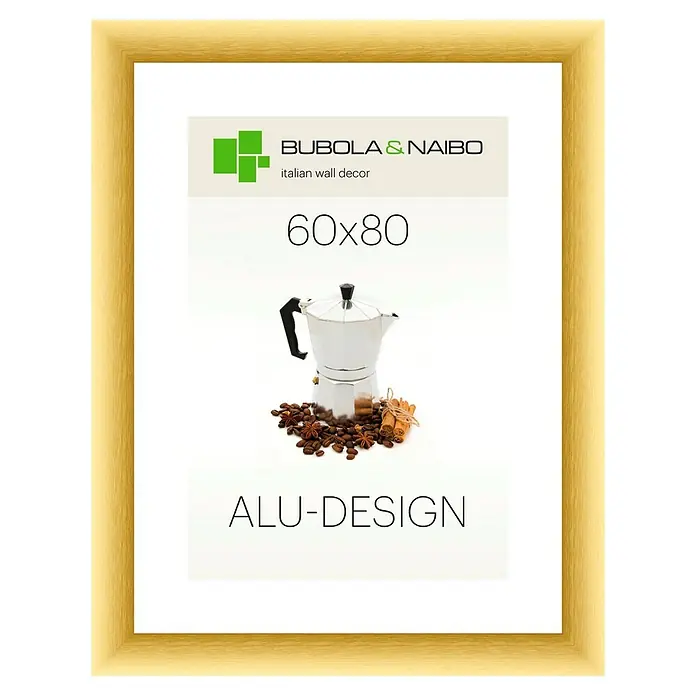 Bubola & Naibo Alurahmen Alu-Design II - Bildformat: 60 x 80 cm, Gold - Ein goldfarbener Bilderrahmen von Bubola & Naibo, der ein modernes Alu-Design für ein 60x80 cm großes Wanddekor-Kunstwerk bietet.