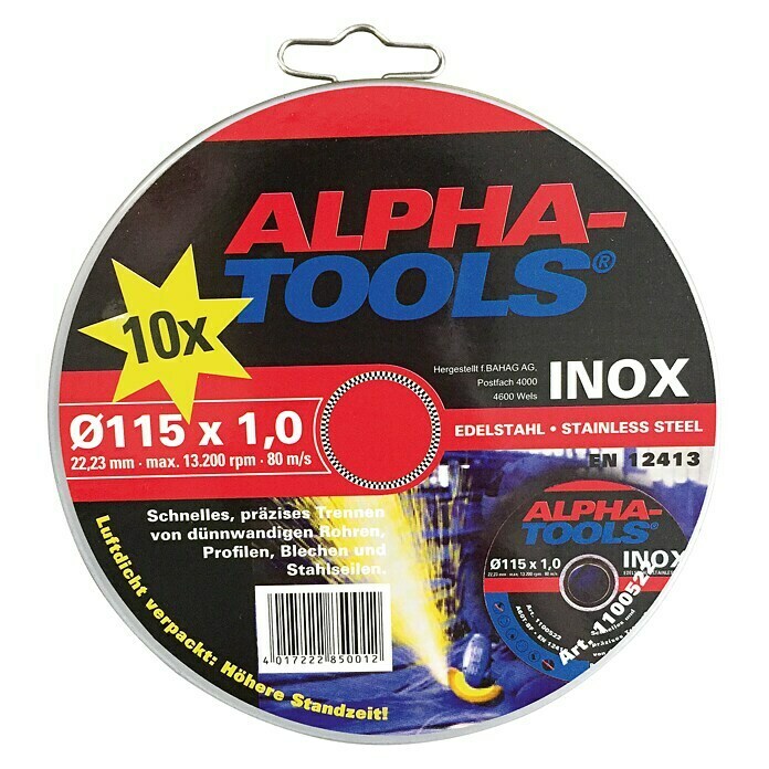 Alpha Tools Trennscheibe Inox (Durchmesser Scheibe: 115 mm, Geeignet für: Edelstahl, 10 Stk.)