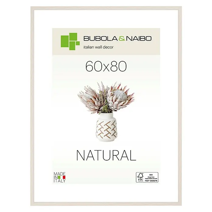 Bubola & Naibo Holzrahmen Tulipa 6340 - 60 x 80 cm, Weiß - Ein rechteckiger Bubola & Naibo Bilderrahmen in Naturholzoptik für Wanddekorationen mit den Maßen 60x80 cm, ideal für stilvolle Akzente.