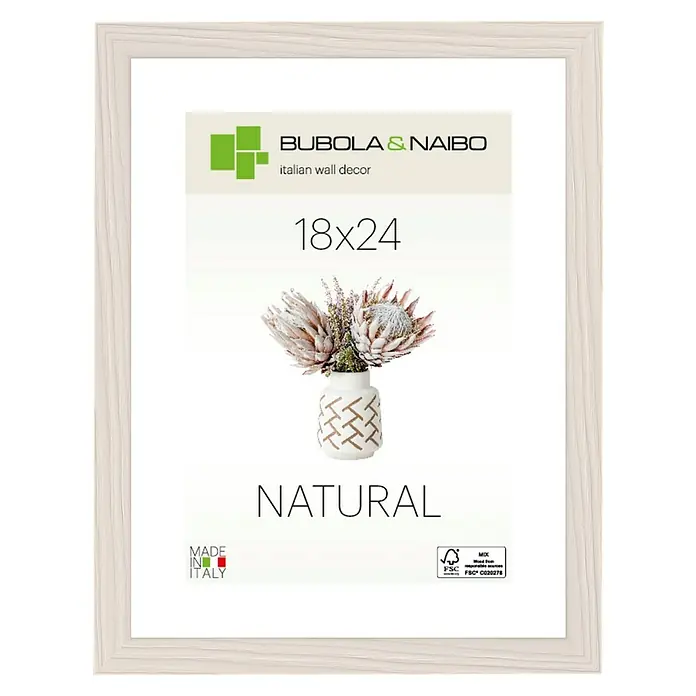 Bubola & Naibo Holzrahmen Tulipa 6340 - 18 x 24 cm, Weiß - Ein eleganter 18x24 Zoll Wandbilderrahmen von Bubola & Naibo, der mit seinem schlichten Design und der natürlichen Holzoptik überzeugt.