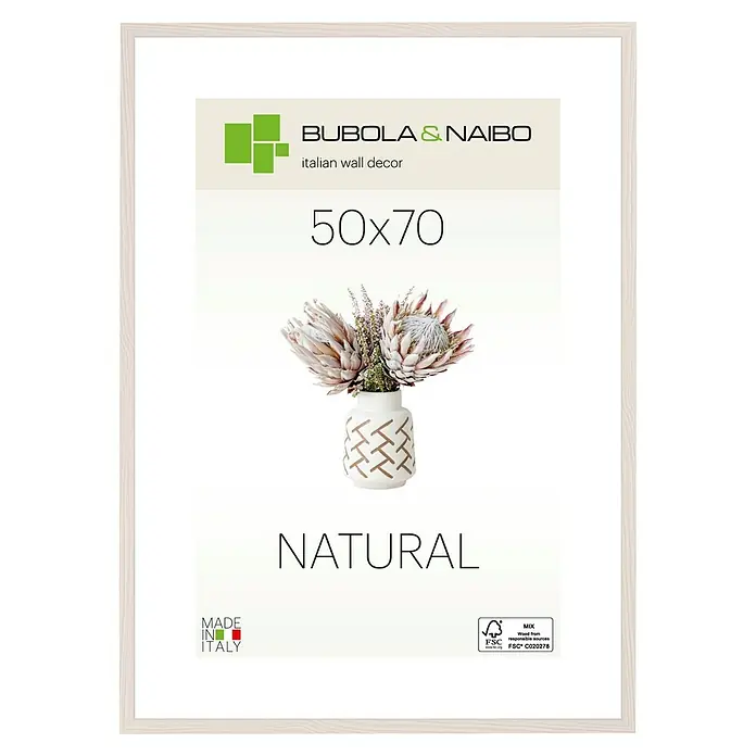 Bubola & Naibo Holzrahmen Tulipa 6340 - 50 x 70 cm, Weiß - Ein 50x70 cm großer, naturfarbener Bilderrahmen von Bubola & Naibo für stilvolle Wanddekoration. Perfekt, um Ihre Lieblingsbilder zu präsentieren.