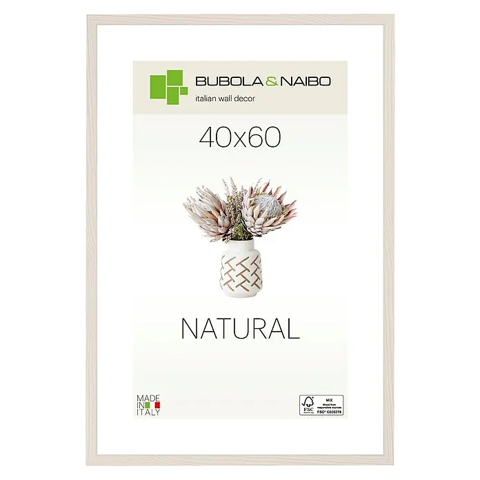 Bubola & Naibo Holzrahmen Tulipa 6340 - 40 x 60 cm, Weiß - Der hellholzfarbene Bilderrahmen "Natural" 40x60 von Bubola & Naibo mit Protea-Blumenmotiv, ideal für stilvolle Wanddekorationen im Wohnbereich.