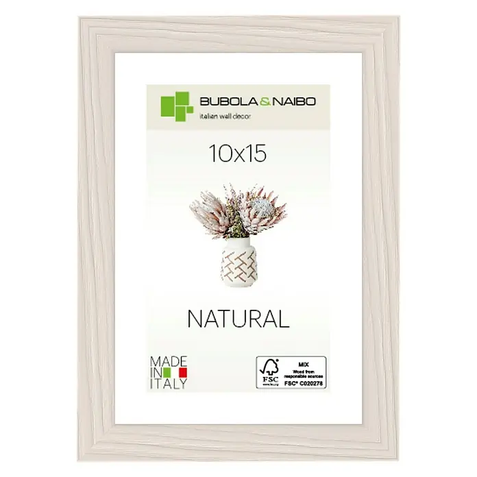 Bubola & Naibo Holzrahmen Tulipa 6340 - 10 x 15 cm, Weiß - Der Bilderrahmen in Naturholzoptik von Bubola & Naibo ist ideal für Fotos im Format 10x15 und verleiht jedem Raum einen Hauch von italienischem Design.