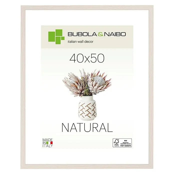 Bubola & Naibo Holzrahmen Tulipa 6340 - 40 x 50 cm, Weiß - Ein rechteckiger Bilderrahmen von Bubola & Naibo in der Größe 40x50 cm, gefertigt aus Naturholz, für stilvolle Wanddekoration.