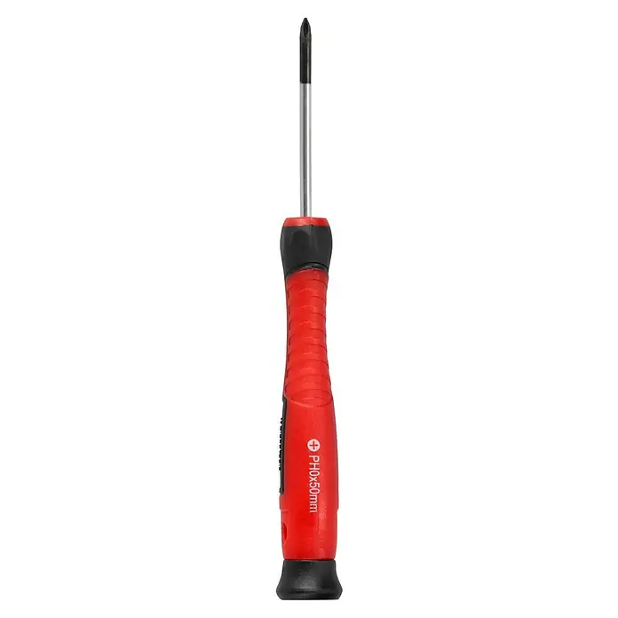 Alpha Tools Werkzeug-Set - 26 -tlg. - Ein roter Kreuzschlitzschraubendreher PH0x50mm mit schwarzem Griffstück und silberner Spitze. Für präzise Schraubarbeiten!