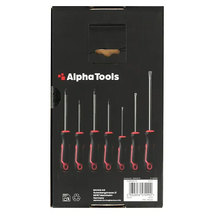 Alpha Tools Schraubendreher-Set - 7 -tlg. - Abbildung einer Alpha Tools Schraubendreher-Garnitur, ideal für Reparaturen und Heimwerkerarbeiten. Hochwertiges Werkzeugset für vielseitige Anwendungen.