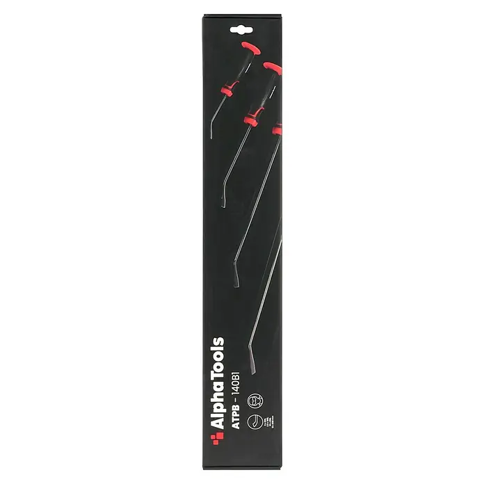 Alpha Tools Stechbeitel-Set - 4 -tlg. - Ein Satz Alpha Tools ATPB-140B1 Hakenwerkzeuge mit roten Griffen, ideal für präzise Arbeiten in Werkstatt und Garage.