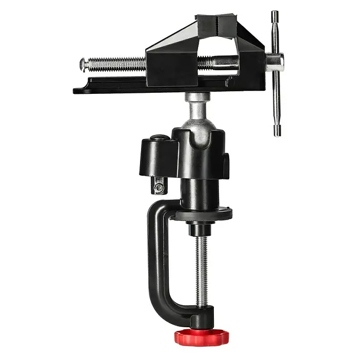 Alpha Tools Tisch-Schraubstock - 360 ° drehbar, Spannweite: 0 mm - 72 mm - Eine Werkbank Schraubstock mit rotem Griff zum Befestigen von Werkstücken. Ideal für Handwerker, die Präzision und Stabilität benötigen.